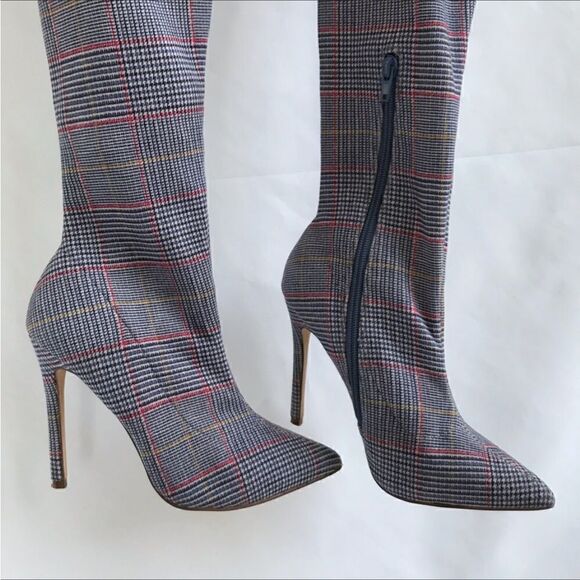 New without box womens pull over knee plaid boots Sz 7. Cloth - Picture 4 of 8